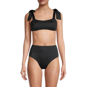 NEW Ladies Black Bandeau Bralette Style High Waisted Bikini Swimsuit Medium